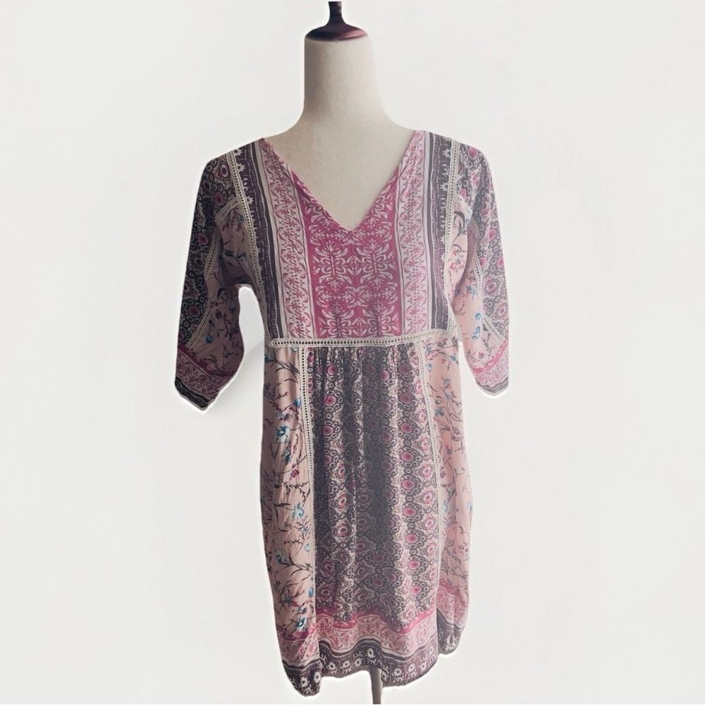 Sundance Everyday Dream Pink + Brown Paisley Floral Dress Size Small